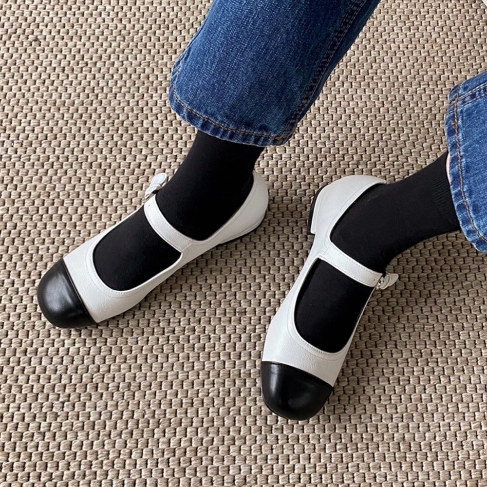 Korean Leather Women's Mary Jane Flats Shoes